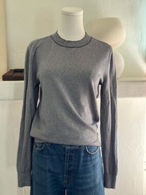 Everlane Organic Cotton Striped Sweater Navy Gray Size Small